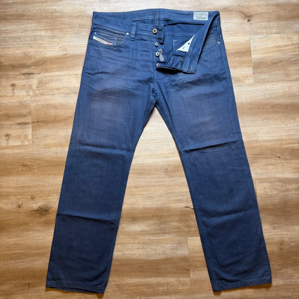 Diesel Safado Jeans Mens 34x30 Navy Blue Slim Straight Wash 008QU Made in Italy